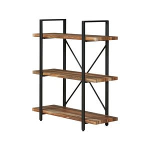 IHOMDEC 3 Tier Industrial Style Vintage Wood and Metal Bookcase Brown