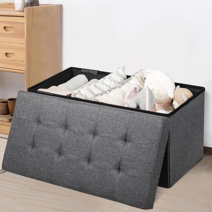 Costway Fabric Foldable Storage Ottoman Bench Footrest Stool
