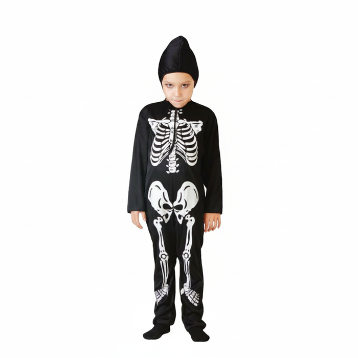 More Than Party Skeleton Jumpsuit Kids Halloween Costume w/Headpiece 10-12y