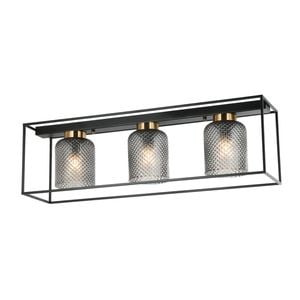 LumenSphere Carlos 3-Light Flush Mount Light - Black Finish, Smoke Glass, Metal Frame, E27 Base