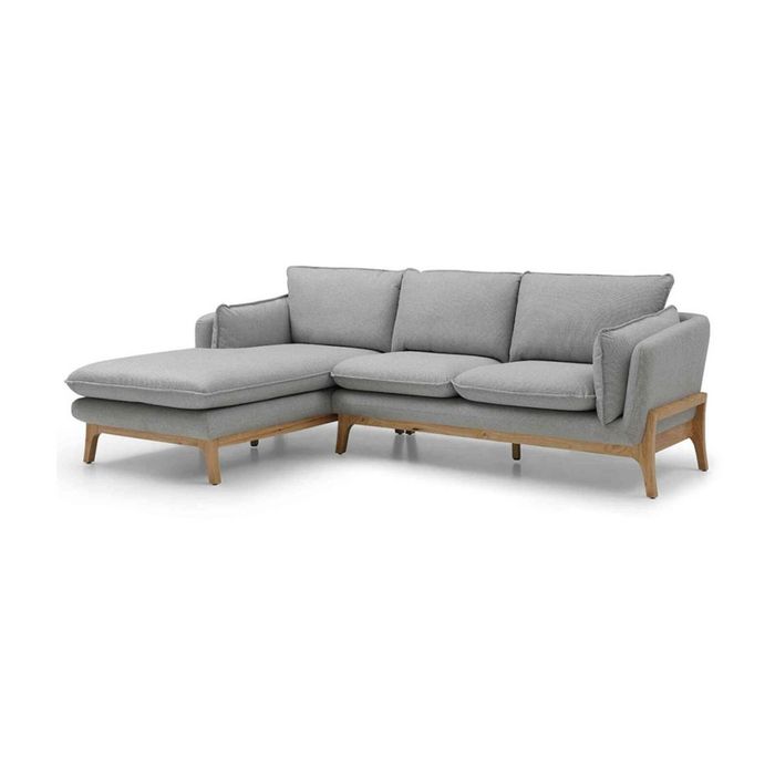 Modern Furniture BRONTE 3 Seater Sofa with Left Chaise - Light Grey & Oak