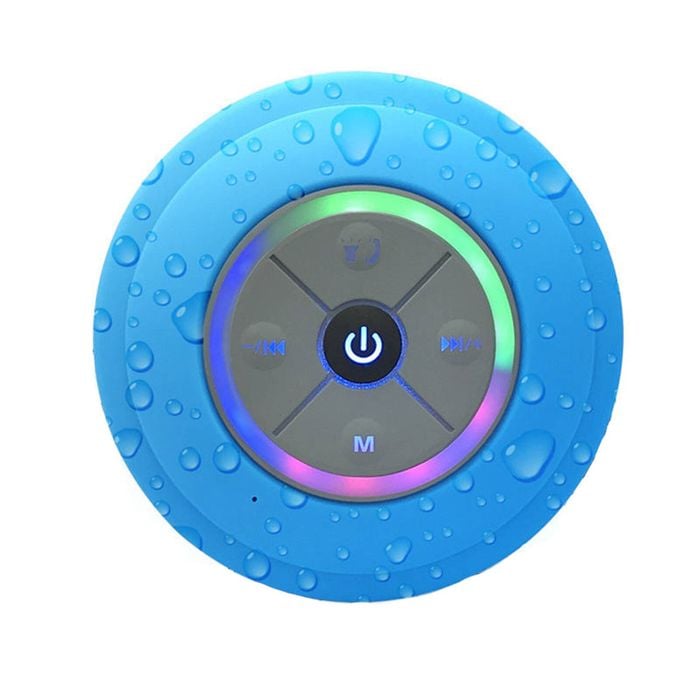 Catzon Mini Bluetooth Shower Speaker with LED Light and Suction Cup-Blue