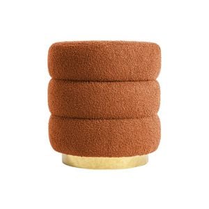 La Bella Round Stacked Ottoman Stool 38cm Orange Teddy Fleece Fabric Foot Rest