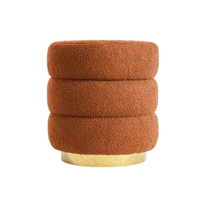 La Bella Round Stacked Ottoman Stool 38cm Orange Teddy Fleece Fabric Foot Rest