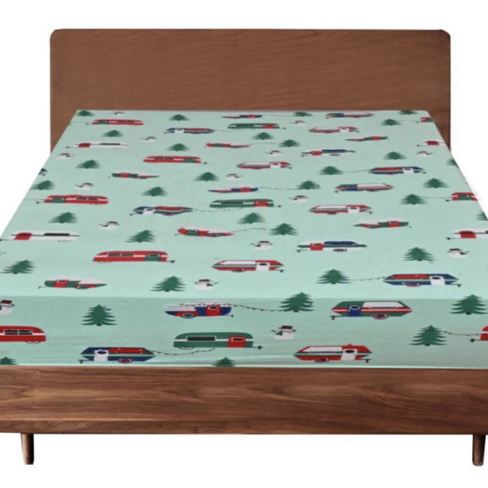 Queen Luxury 100% Cotton Flannelette Fitted Bed Sheet Flannel  Trees/caravan