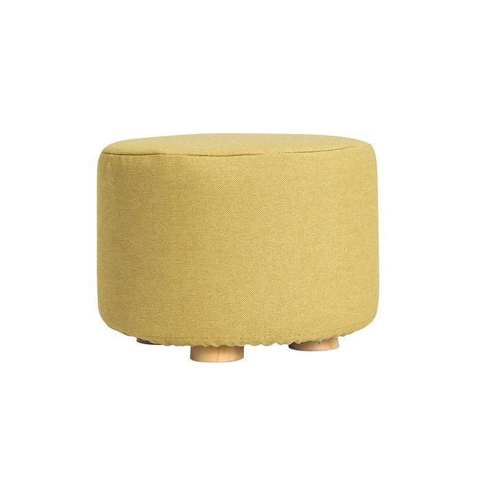 La Bella Mustard Yellow  Fabric Ottoman Round Wooden Leg Foot Stool