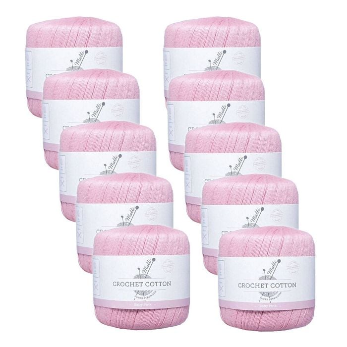 10pk Malli Super Strength 100% Cotton Crochet Knitting Yarn 3ply 50g Baby Pink