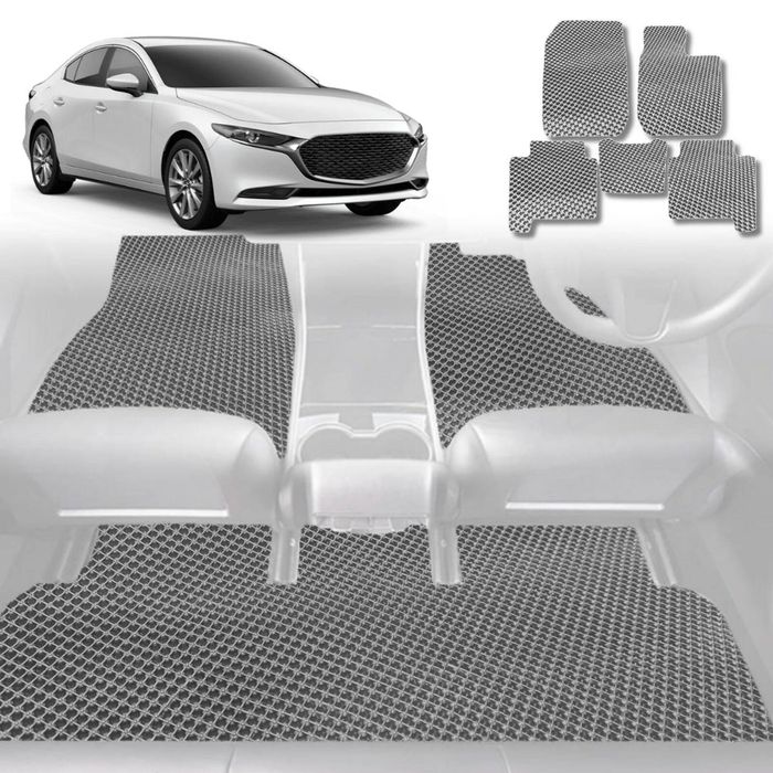 6D Diamond Car Floor Mats for Mazda 3 2019-Current-Full Set-Grey-Outback GT