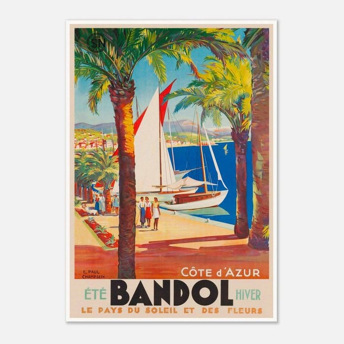 Galrie Bandol Land of Sun and Flowers Vintage Travel Poster from Cote d'Azur Artwork, Poster Only, A1 60 x 84cm (23 x 33inch)