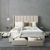 Emilie King Beige Four Large Drawers Storage Bed Frame with Wings
