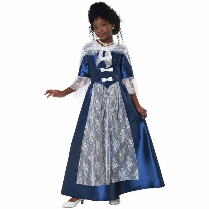 Colonial Period Blue Dress Historical Victorian Regency Child Girls Costume L