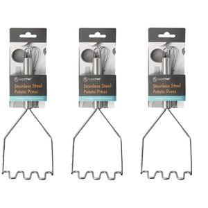 3PK Topchef Stainless Steel Potato Press Kitchen Utensil 26.5cm Silver