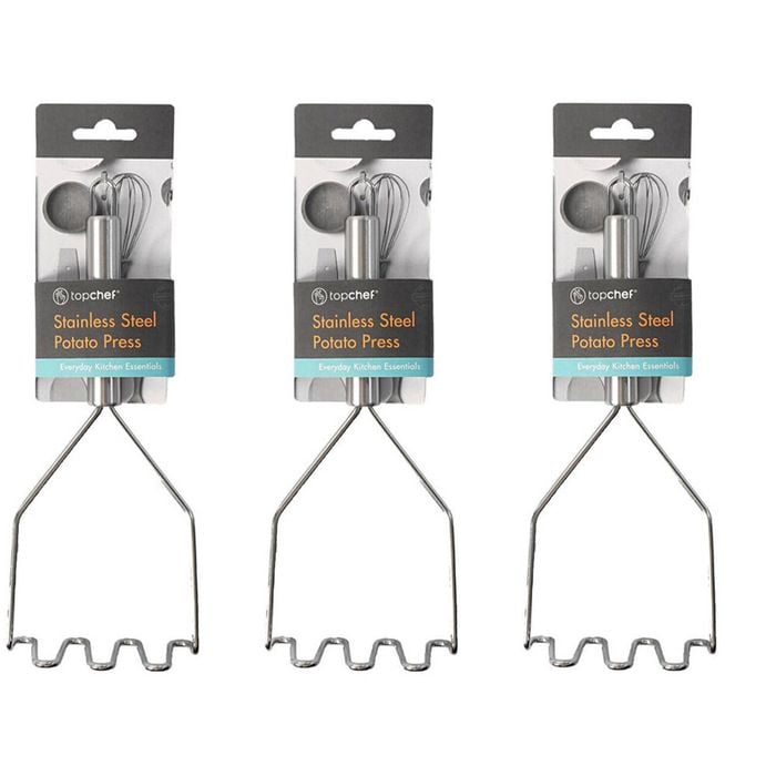 3PK Topchef Stainless Steel Potato Press Kitchen Utensil 26.5cm Silver