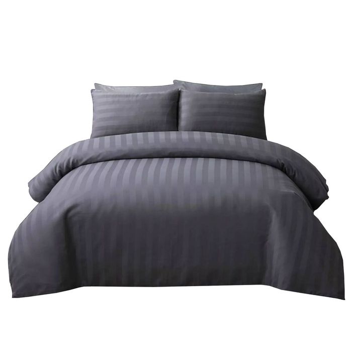 Provecta 1000TC Silk Satin Striped Quilt Cover Set Grey, 180cm x 210cm，Double