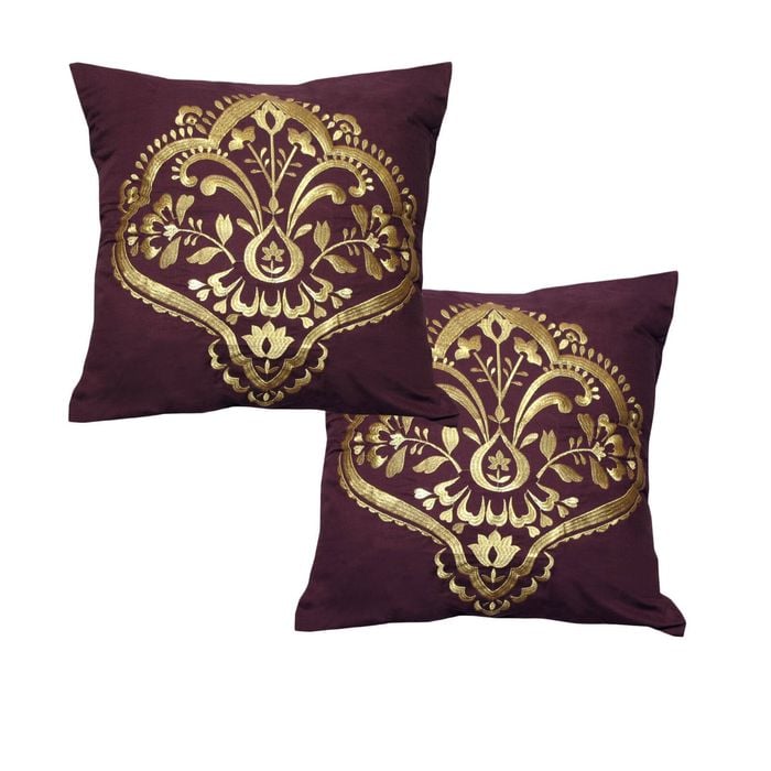 Bloomington Pair of Oriental Style European Pillowcases Henna Plum 65 x 65 cm