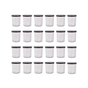 Argon Tableware 150ml Glass Jam Jars With Airtight Black Lids - Set Of 24 Empty Screw Top Kitchen Storage Preserving Jar