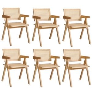 Oikiture 6x Dining Chairs Rattan Chair Wooden Accent Chair Natural