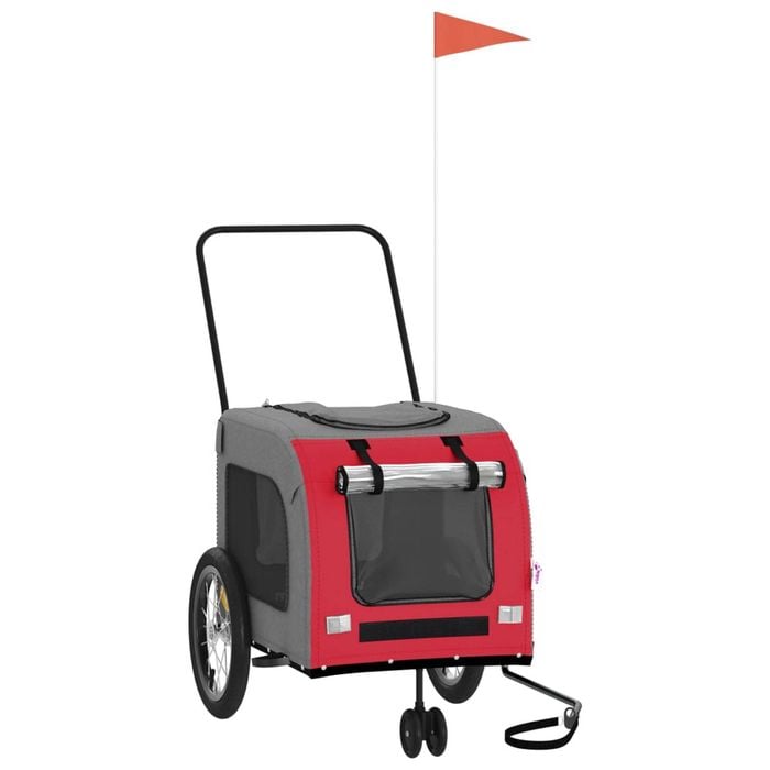 vidaXL Pet Bike Trailer Bicycle Dog Stroller Red and Grey Oxford Fabric and Iron