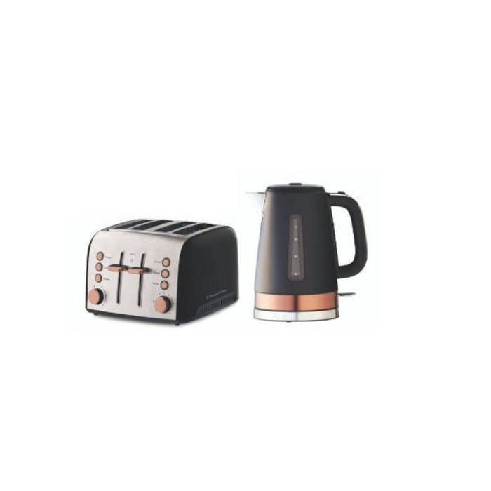 Russell Hobbs Brooklyn 4 Slice Toaster Kettle Set - Black/Copper