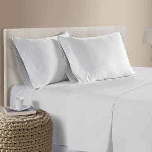 400TC 100% Cotton Sateen Premium Sheet Set 40cm Wall White Double