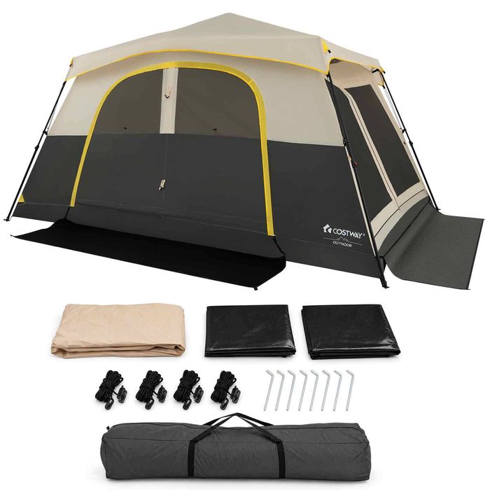Costway 10 Person Instant Camping Tent Pop up Hiking Tent-Beige