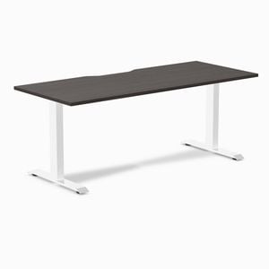 Desky Fixed Height Burnished Wood Scalloped Melamine Desk 180x75cm White Leg