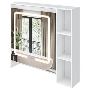 Advwin 730 x 700mm Cabinet LED Medicine Storage Mirror Shaving Cupboard w/ Tower Rack White