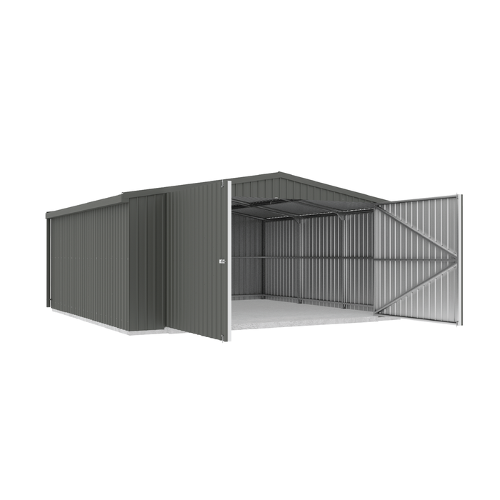 Absco Structures 5.64mW x 5.49mD x 2.64mH Woodland Grey Double Barn Door Garage