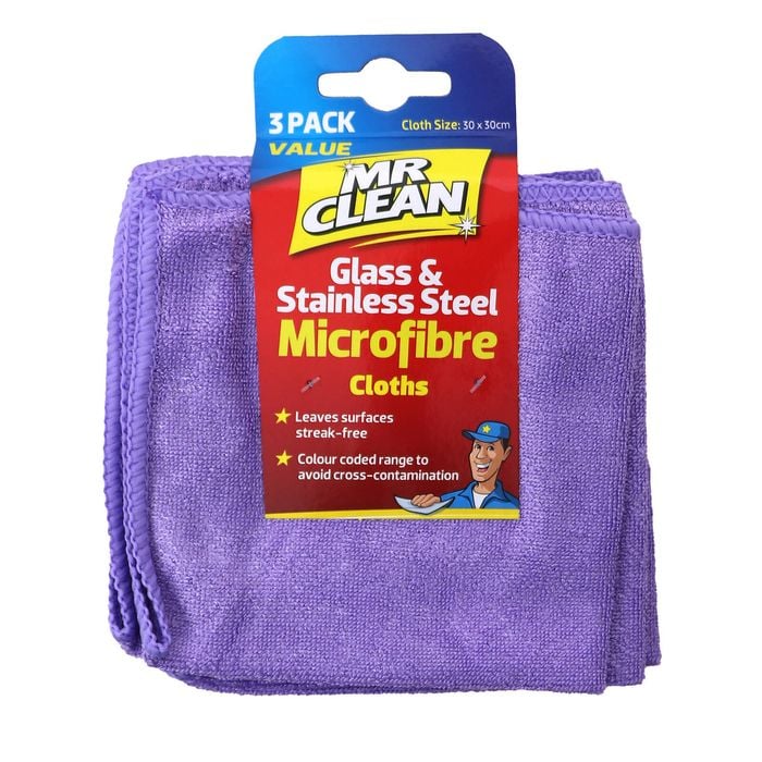 Mr Clean Glass And Stainless Steel Microfibre Cloth - 3 Pack