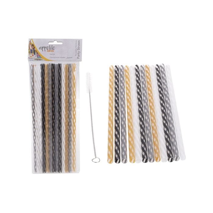 Appetito Set 24 Reusable Bpa Free Glitz & Glam Straws