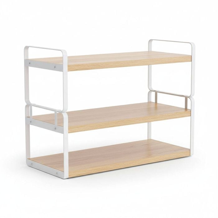 2 Tier Desktop Bookshelf Plant Stand with Metal Frame and Wood Board