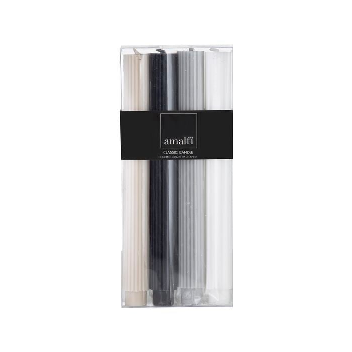 Amalfi Ribbed Dinner Candles Set/4 Black/White/Grey/Taupe 2.7x2.7x25cm