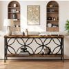 OAKORY 180cm Industrial Console Table 30cm Wide Slim with 2 Shelves, Metal Accent Frame Rustic Brown & Black