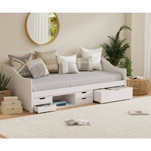 Oikiture Kids Wooden Bed Frame Trundle Daybed with Storage