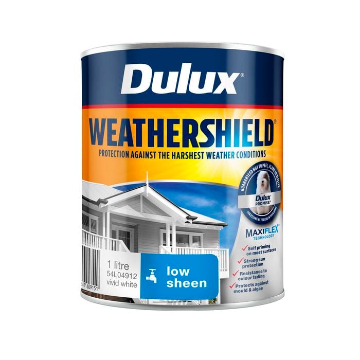 Dulux 1L Vivid White Low Sheen Weathershield Exterior Paint