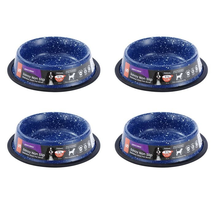 4x Paws & Claws Savoy 700ml/21cm Non-Slip Stainless Steel Pet Bowl - Blue