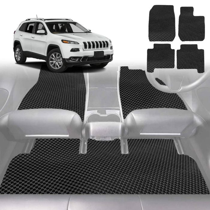 6D Diamond Car Floor Mats for Jeep Cherokee 2014-Current-Full Set-Black-Outback GT