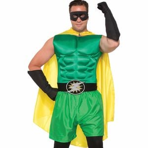Adult Green Muscle Chest Top for Superhero Halloween Costumes with Flexed Torso, ADULT