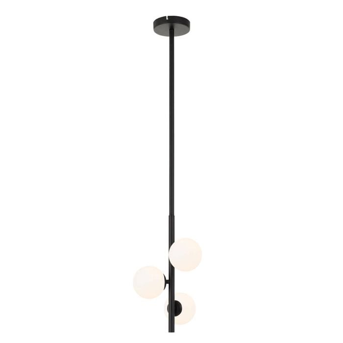 Telbix Moran Modern 3-Lights Pendant Hanging Lamp Light Metal Glass Black Opal Matt Matte