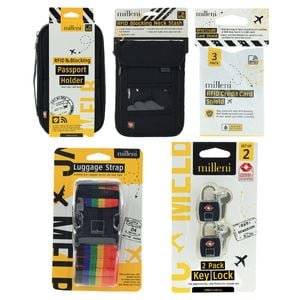 Travel Safety & Security Accessories Kit w/ Locks Card Holder & Suitcase Strap