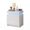 Advwin Bedside Table  LED Nightstand 2 Drawers Lift Up Side Table White