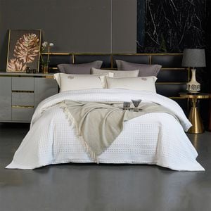 CottonMore 100% Cotton Striped Large Waffle Pattern Blanket Throw Rug White - Single