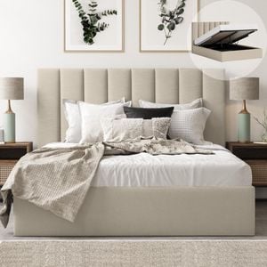 Celine King Beige Storage Gas Lift Bed Frame