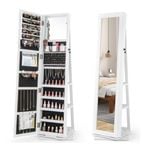 Costway Swivel Jewelry Cabinet Mirrored Armoire Makeup Storage Organiser White