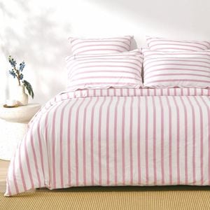 Dreamaker Bask Washed Cotton Yarn Dyed Stripe Quilt Cover Set Pink Pearl King
