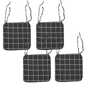 Bloomington Set of 4 Square Chair Pads with Ties Checkered Charcoal