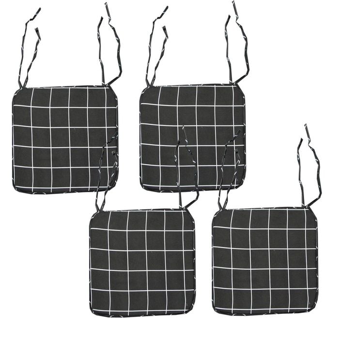 Bloomington Set of 4 Square Chair Pads with Ties Checkered Charcoal