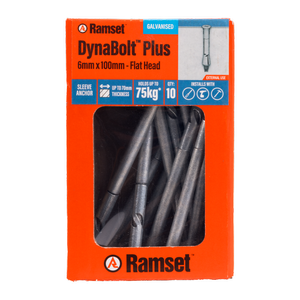 Ramset 6 x 100mm Countersunk Galvanised DynaBolt Plus Masonry Anchor - 100 Pack