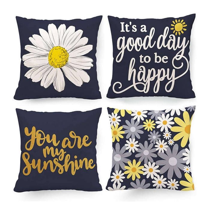 Catzon 4 Pcs Linen Throw Pillow Covers Watercolor Flower for Bed Sofa Decor 45X45cm
