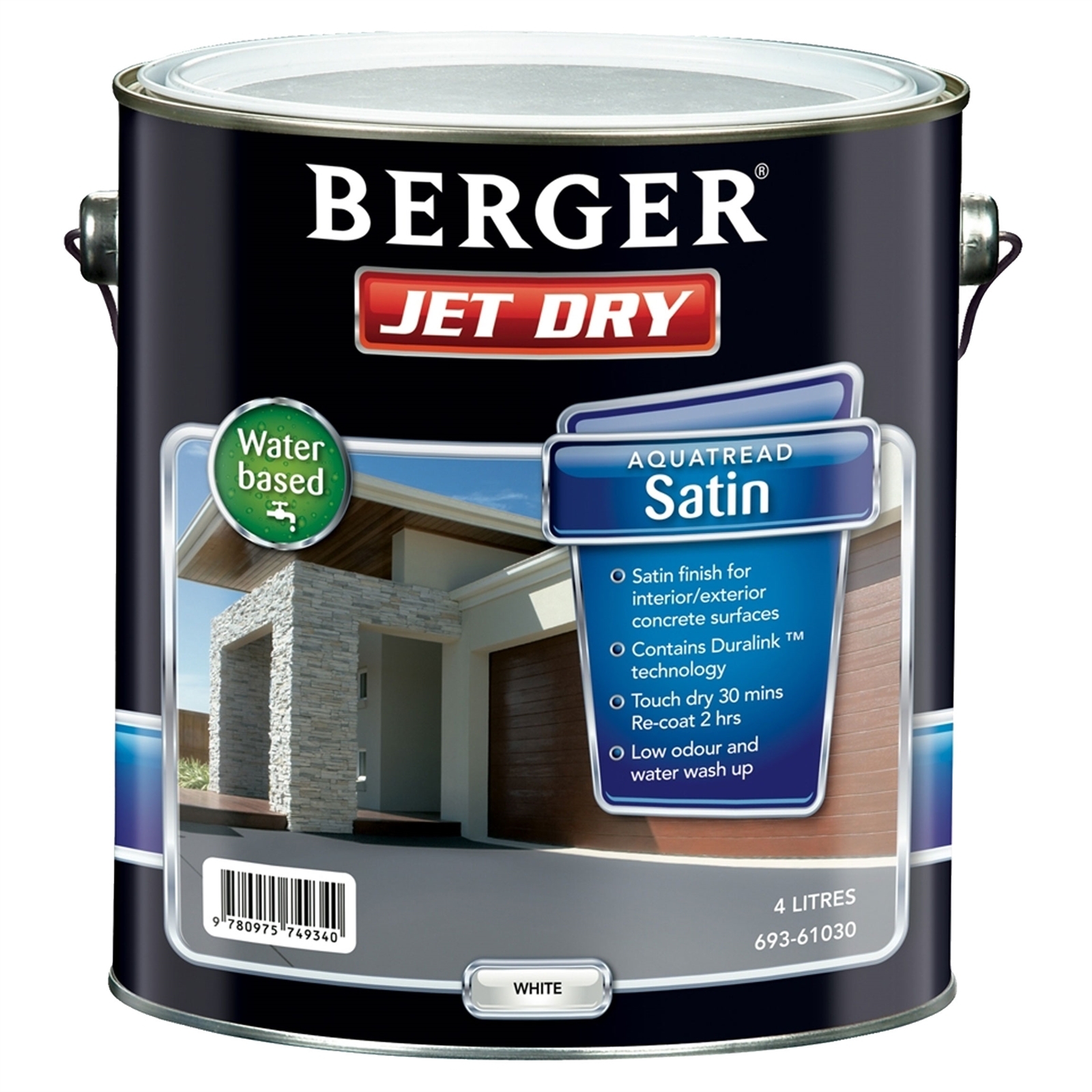 Berger Jet Dry 10L Satin AquaTread White Paving Paint thumbnail 2